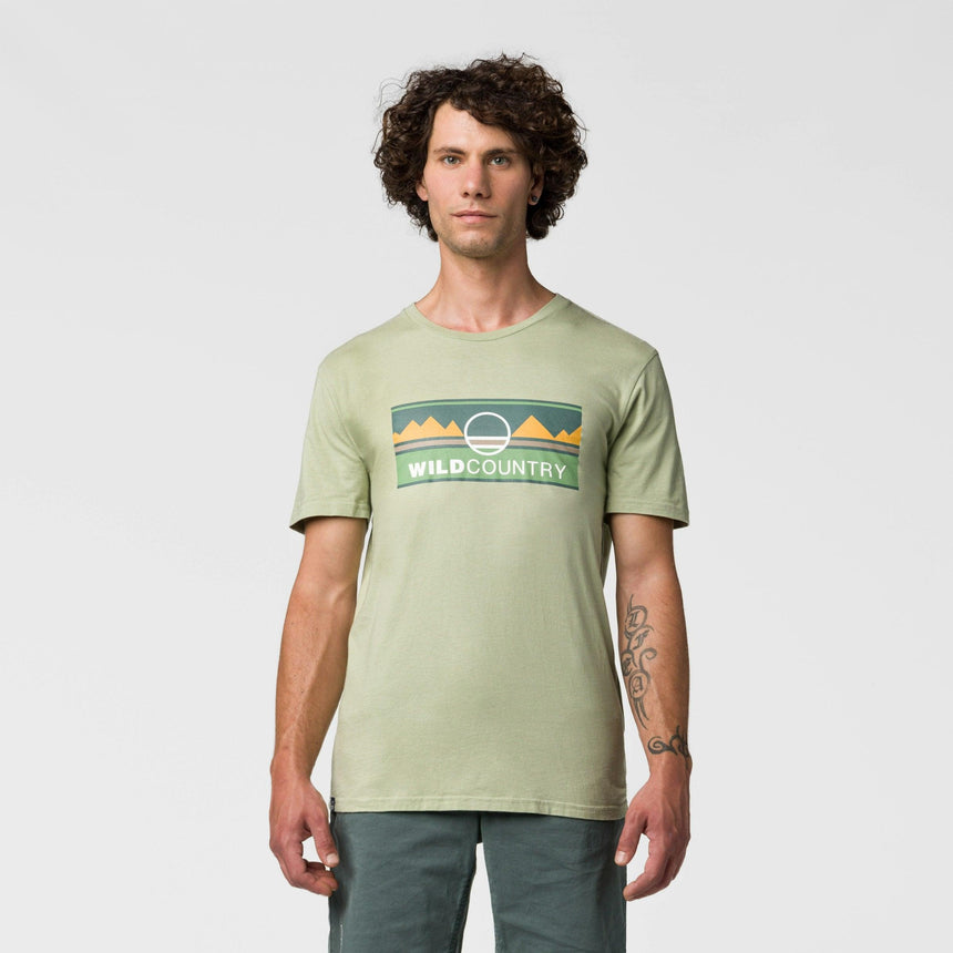 Wild Country Climbing Heritage T-Shirt Man Outdoor Action Jade - Front Fit on Model
