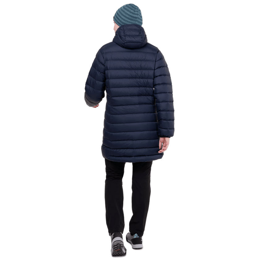 Mountain Equipment Earthrise Women's Parka Outdoor Action Cosmos - Back Fit on Model