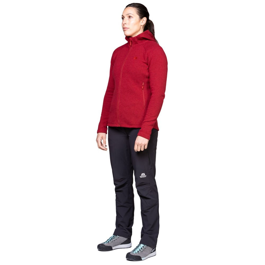 Mountain Equipment Braldu Hooded Women's Jacket Outdoor Action Merlot- Side Fit on Model