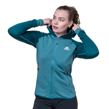 Mountain Equipment Eclipse Hooded Women's Jacket Outdoor Action Topaz/Medieval- Center Front Zip