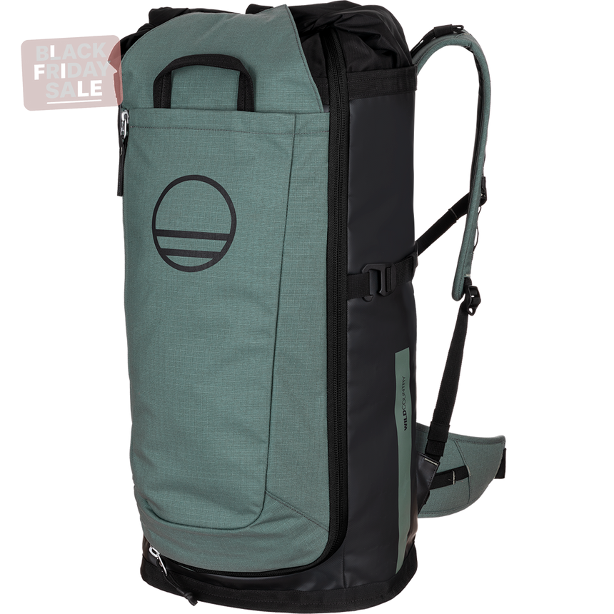 Wild Country Climbing Crag Hauler 40 Backpack Outdoor Action Black/Marsh - Front Angled