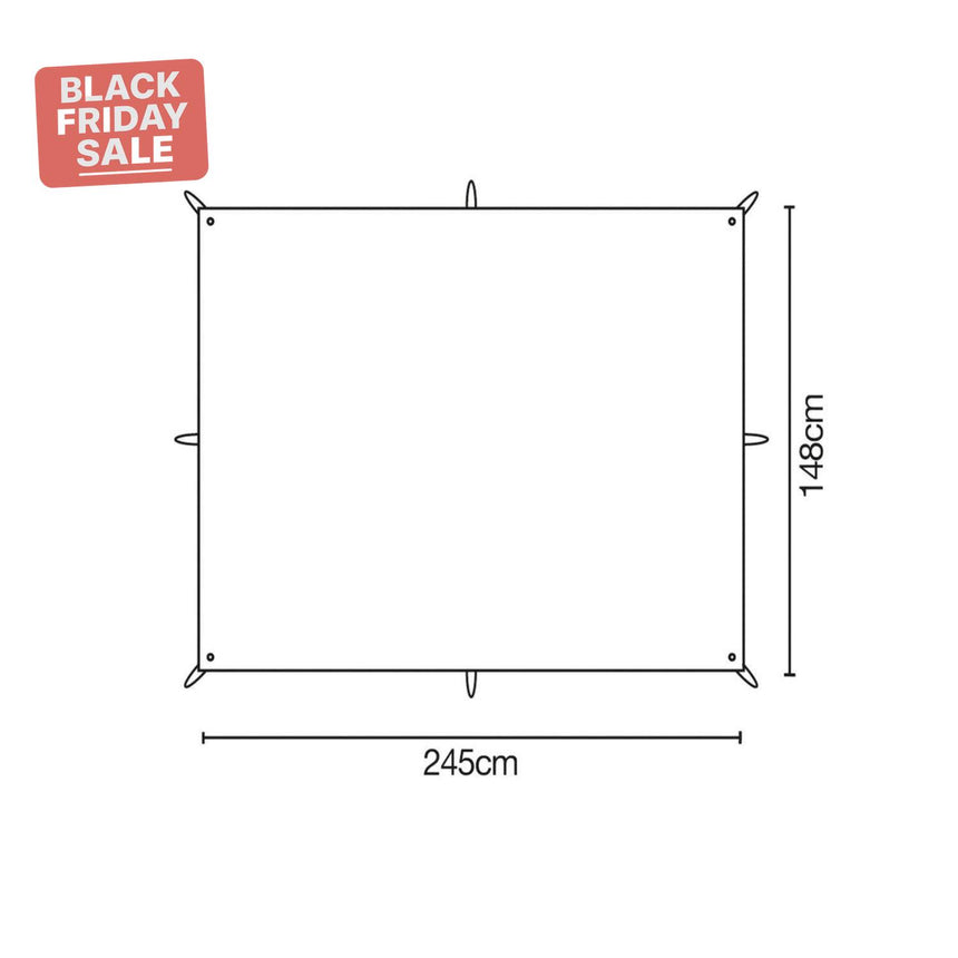 Measurement chart with dimensions 245cm x 148cm.