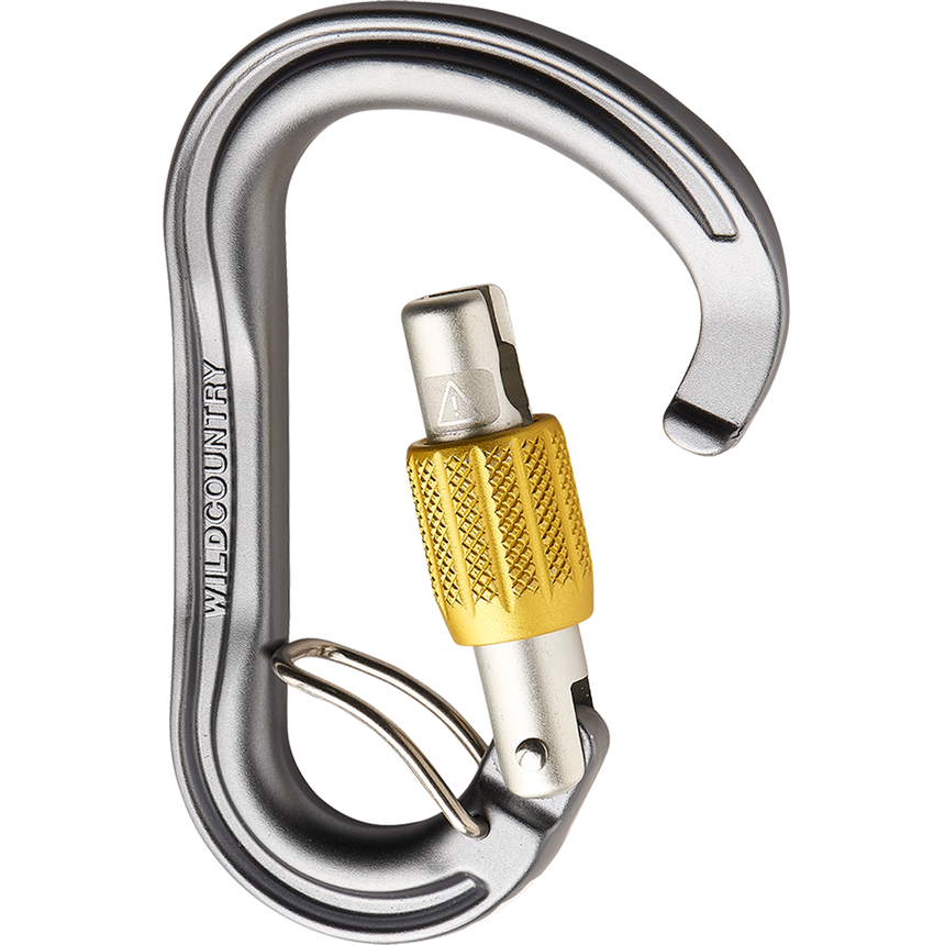 Wild Country Climbing Xenon HMS Screwgate Belay Carabiner Outdoor Action Grey/Yellow - Opened