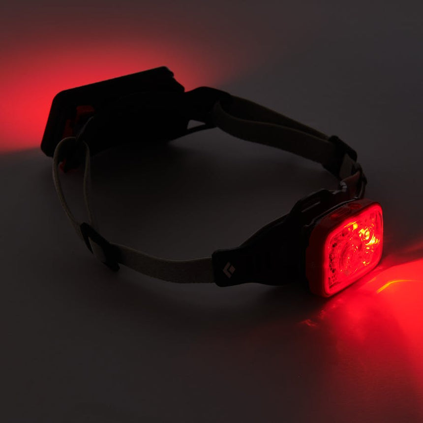 Black Diamond Distance 1500 Headlamp Outdoor Action Octane- Front red light and rear red flasher