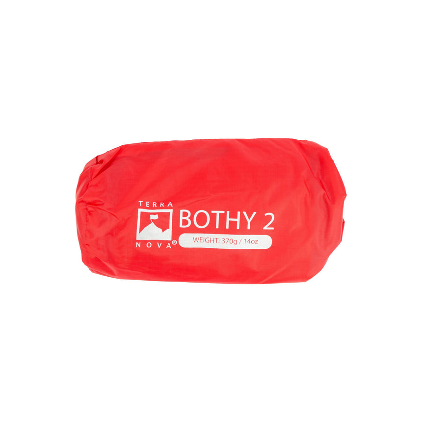 Terra Nova Bothy 2 emergency shelter in red, packed and ready for use.