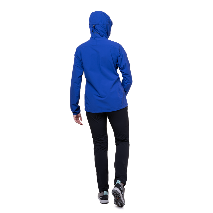 Mountain Equipment Frontier Women's Jacket Outdoor Action Clematis - Full View on Model