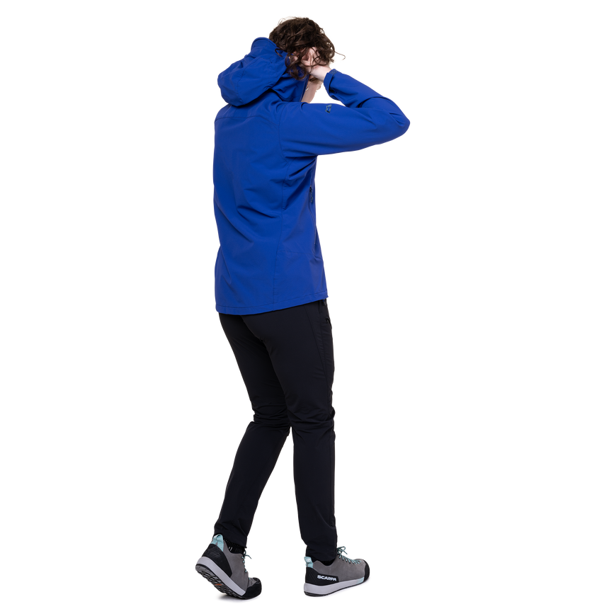 Mountain Equipment Frontier Women's Jacket Outdoor Action Clematis - Full View on Model