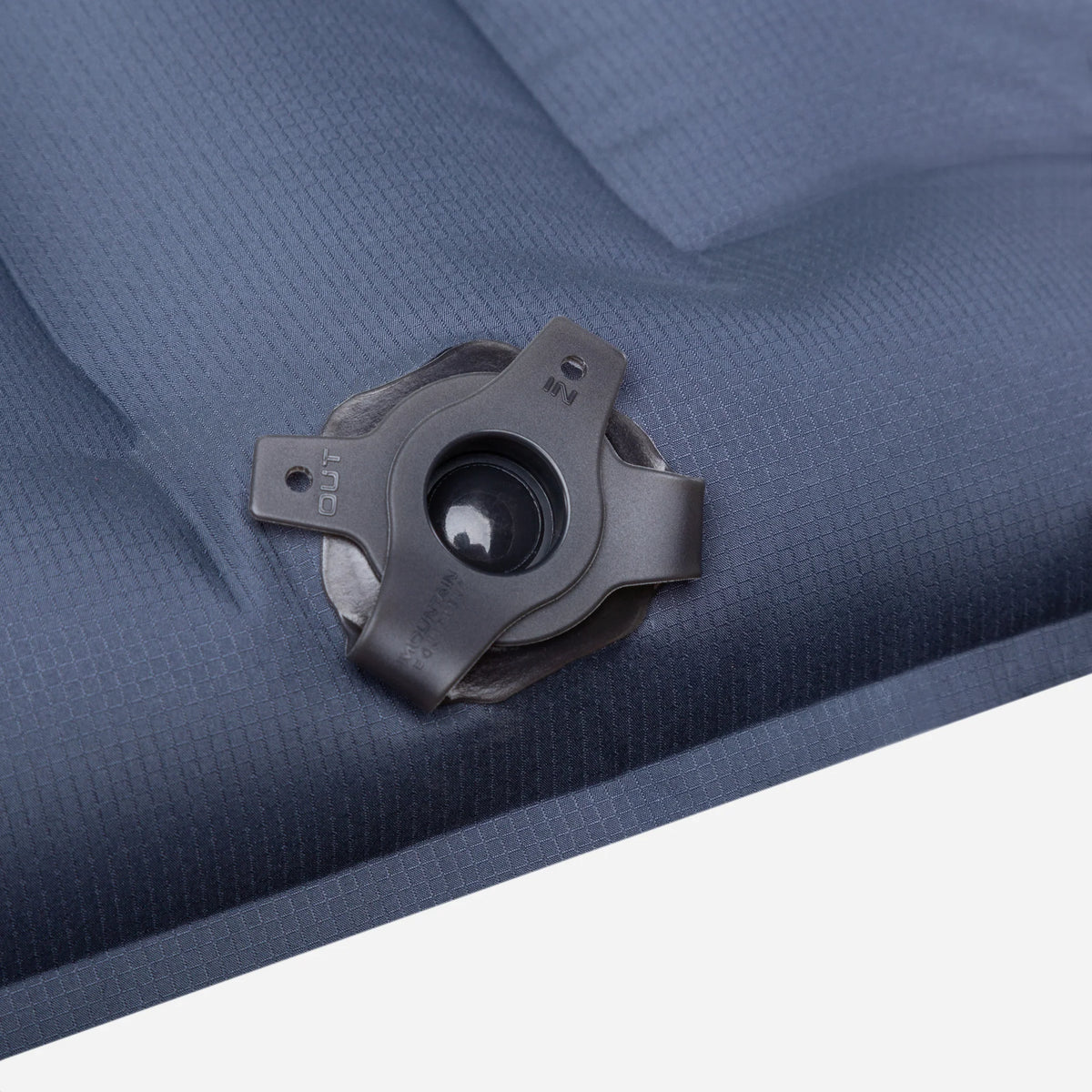 Mountain Equipment Aerostat Synthetic 7.0 Sleeping Mat - Close-Up of 2-Way Self-Sealing Gas Mask Valve