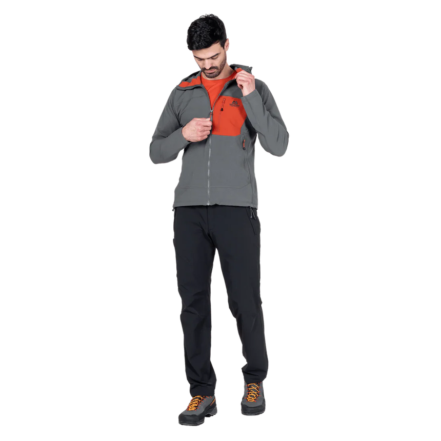 Mountain Equipment Arrow Hooded Men's Jacket in Anvil/Redrock - Pocket Zip Detail