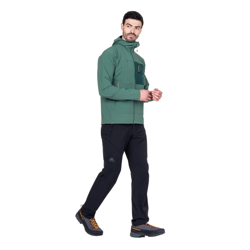 Mountain Equipment Arrow Hooded Men's Jacket in Fern/Pine - Pocket Zip Detail