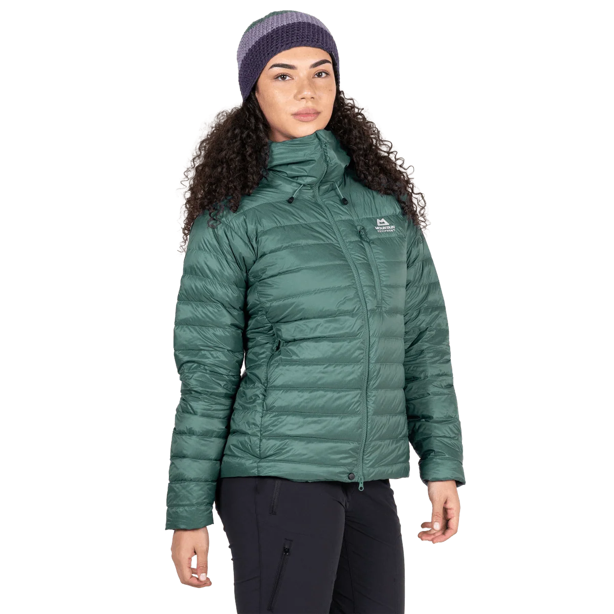 Mountain Equipment Baltoro Women's Jacket in Sea Pine - Front On Model