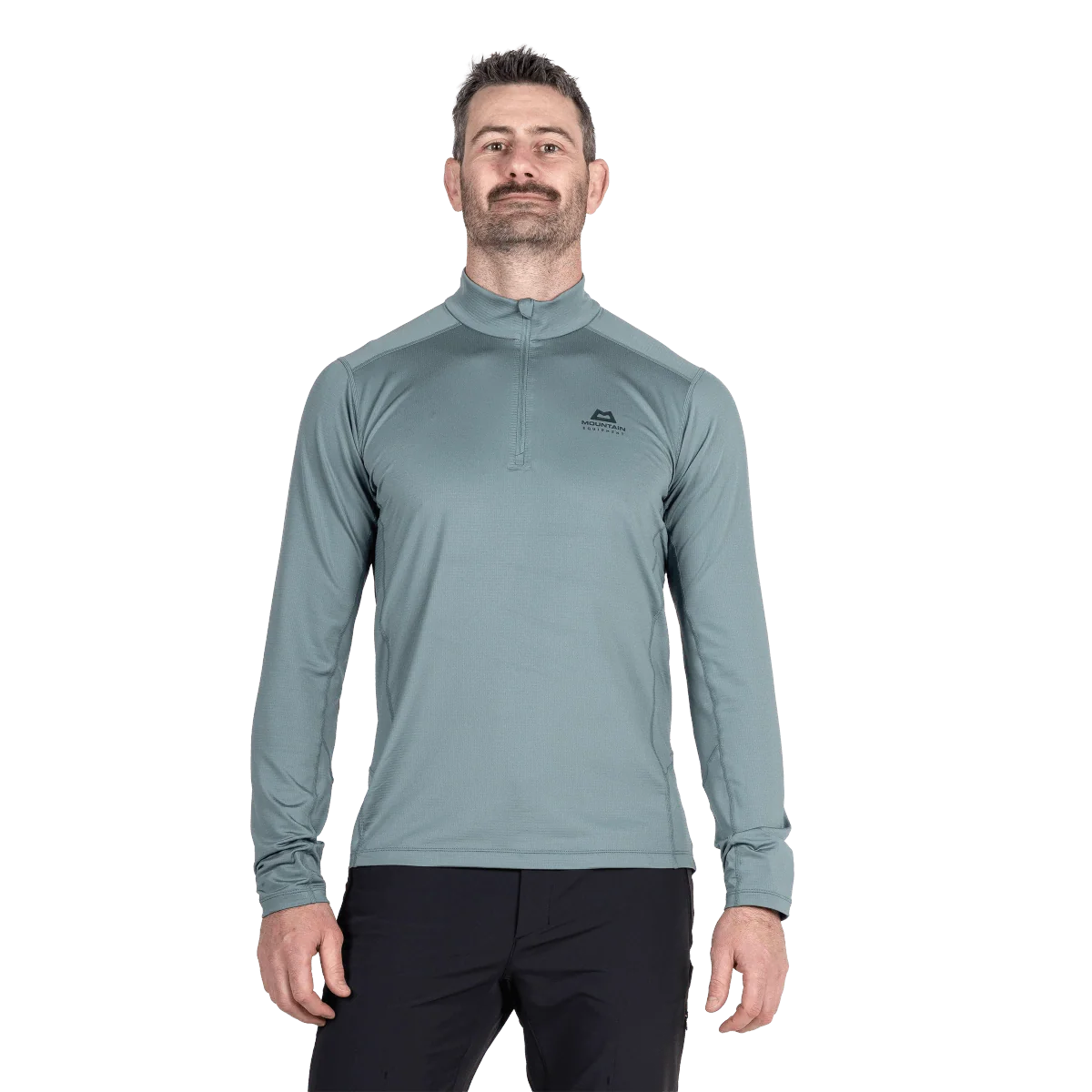 Mountain Equipment Cerrig Men's LS Zip T in Goblin Blue - Front on Model