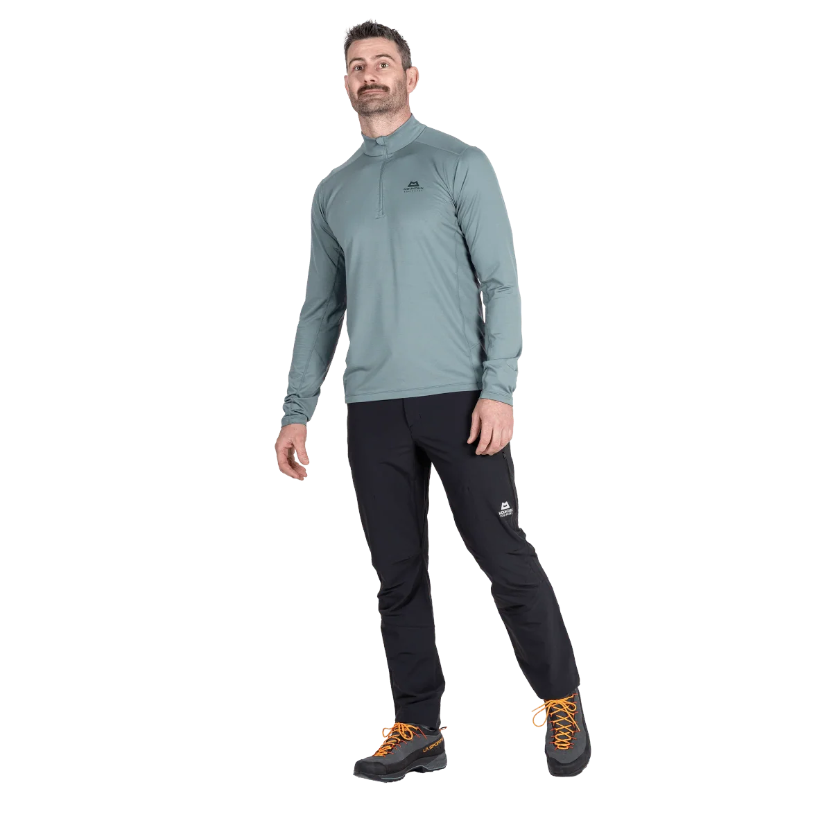 Mountain Equipment Cerrig Men's LS Zip T in Goblin Blue - Full Length on Model