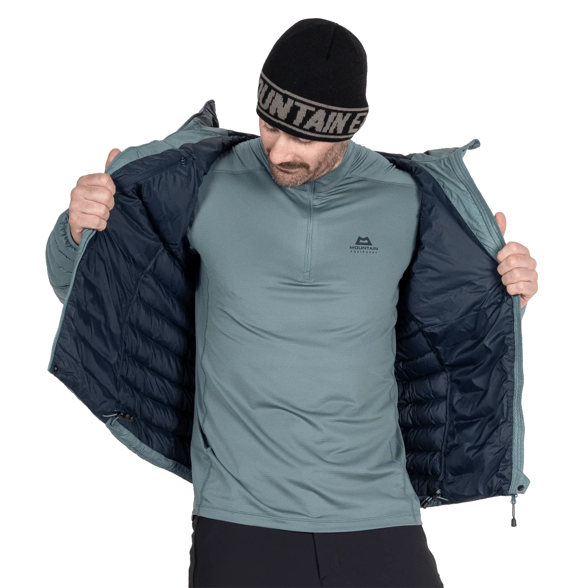 Mountain Equipment Earthrise Hooded Men's Jacket in Goblin Blue - Open Front Model