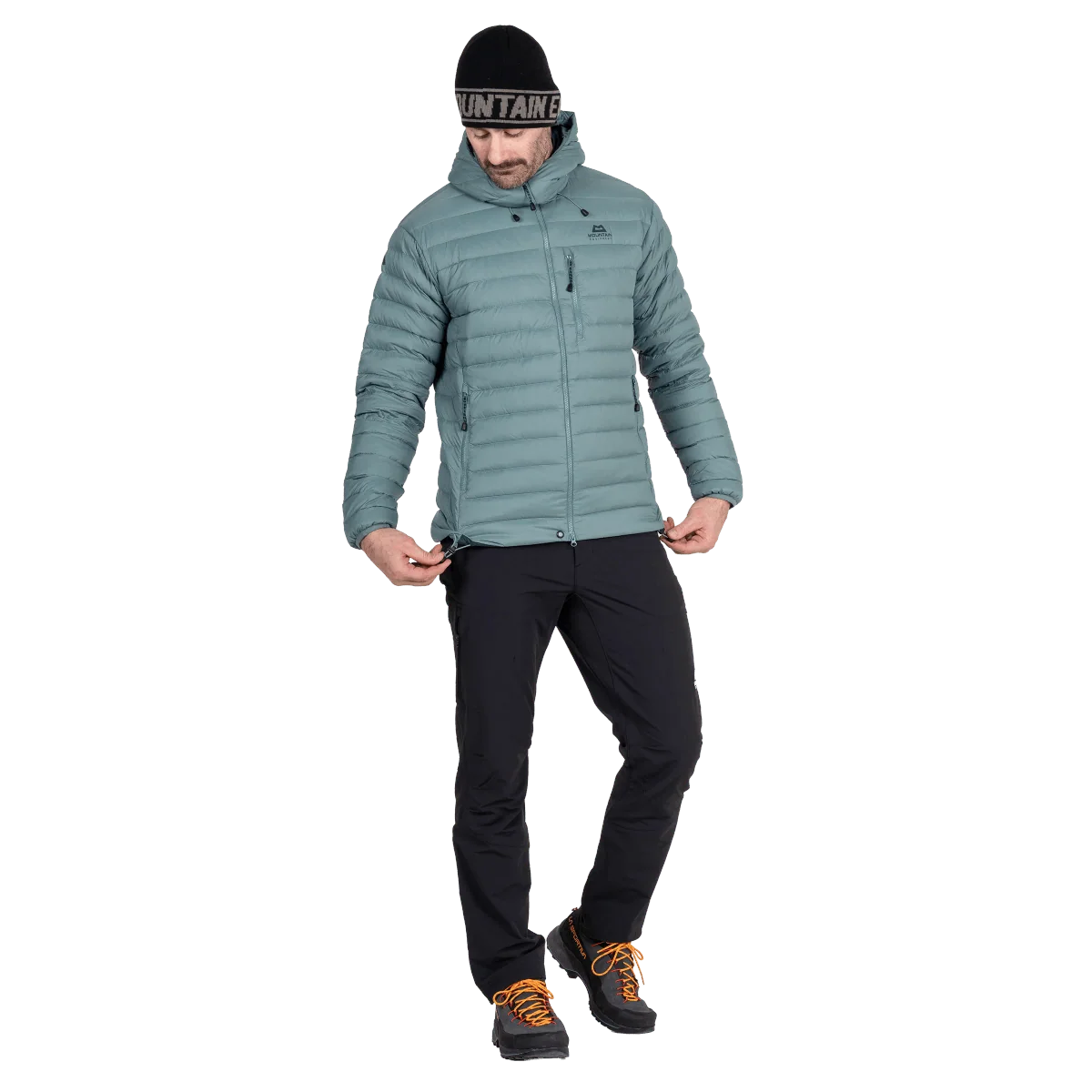 Mountain Equipment Earthrise Hooded Men's Jacket in Goblin Blue - worn