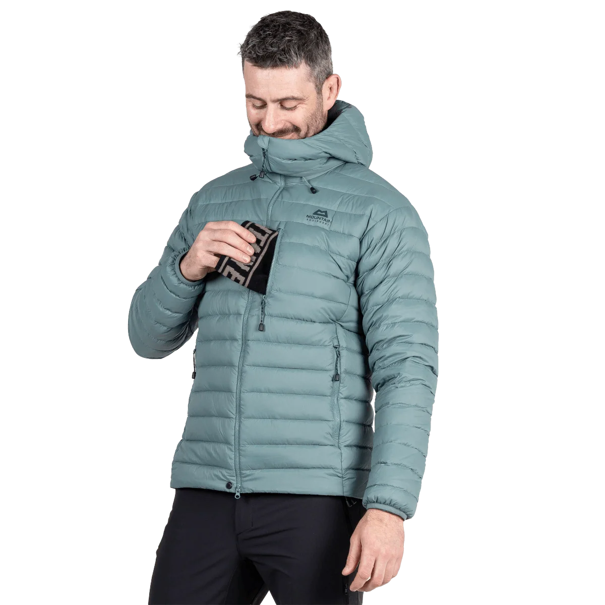 Mountain Equipment Earthrise Hooded Men's Jacket in Goblin Blue - worn