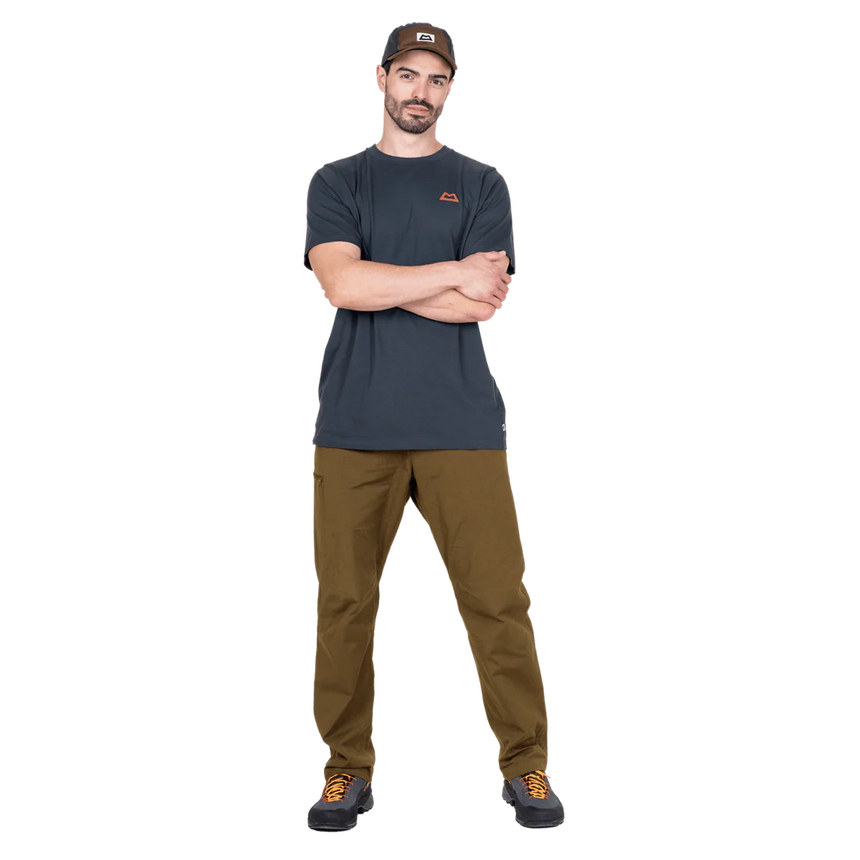 Mountain Equipment Everest Men's Tee in Ombre Blue - On Model Walking Side