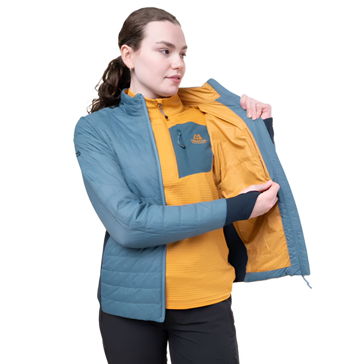 Mountain Equipment Fractal Women's Jacket in Stellar/Cosmos - Open Front on Model