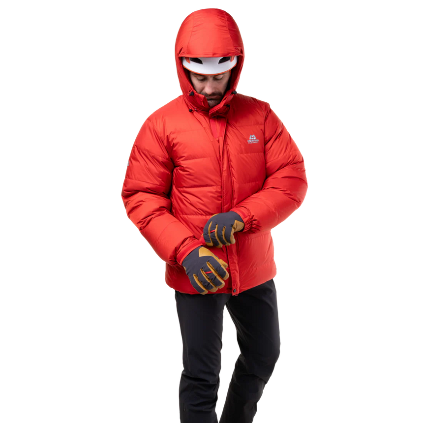 Mountain Equipment Gasherbrum Men's Jacket in Chili Red - On Model Hood Up