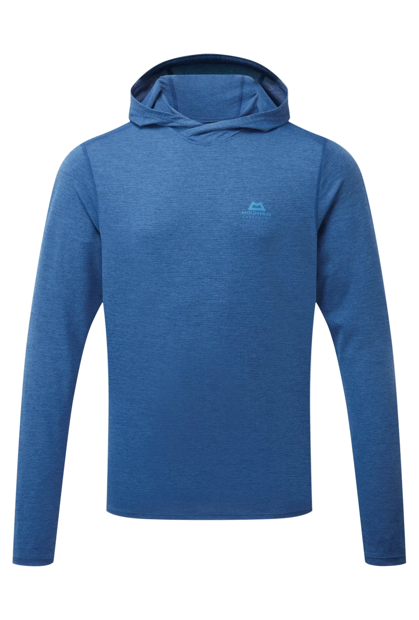 Mountain Equipment Glace Hooded Men's Top in Admiral Blue - Flat lay