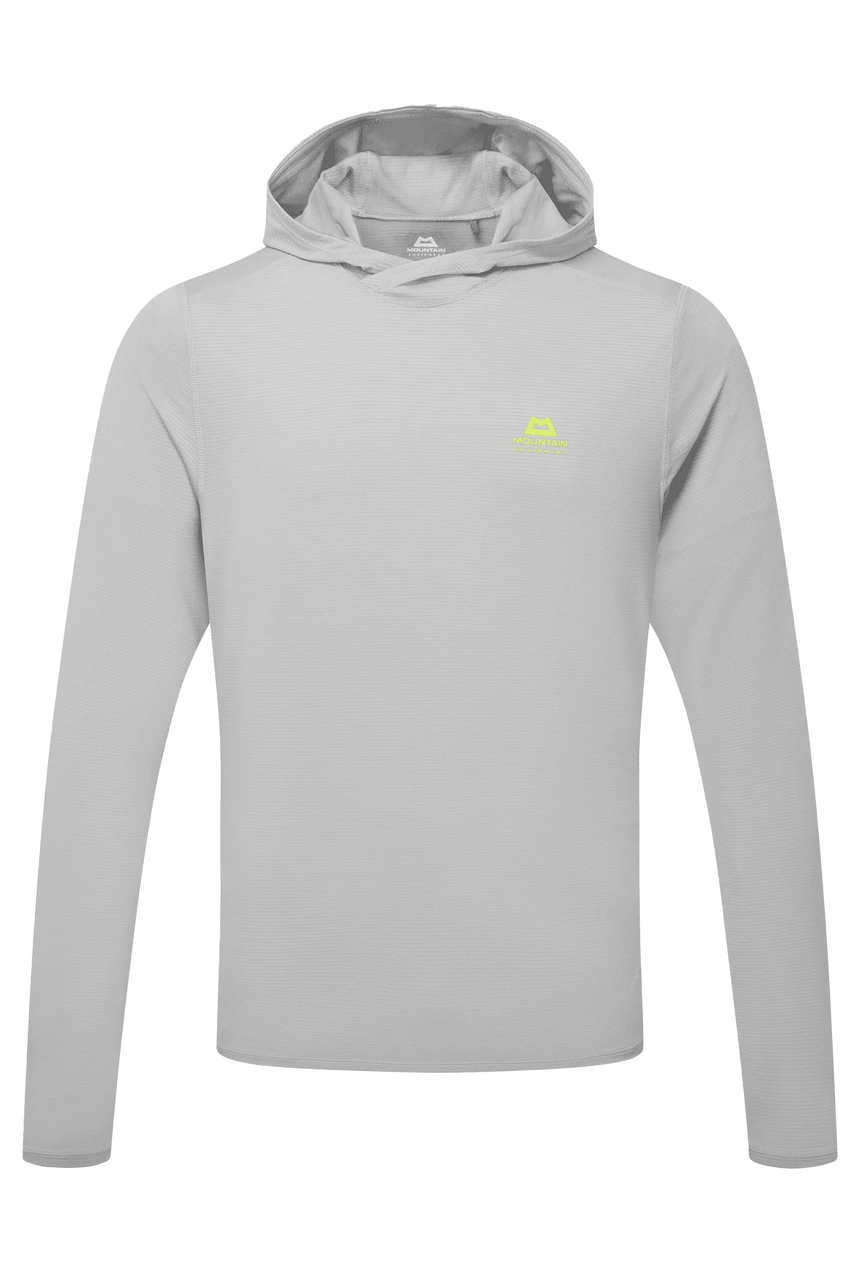 Mountain Equipment Glace Hooded Men's Top in Mist - Flat lay