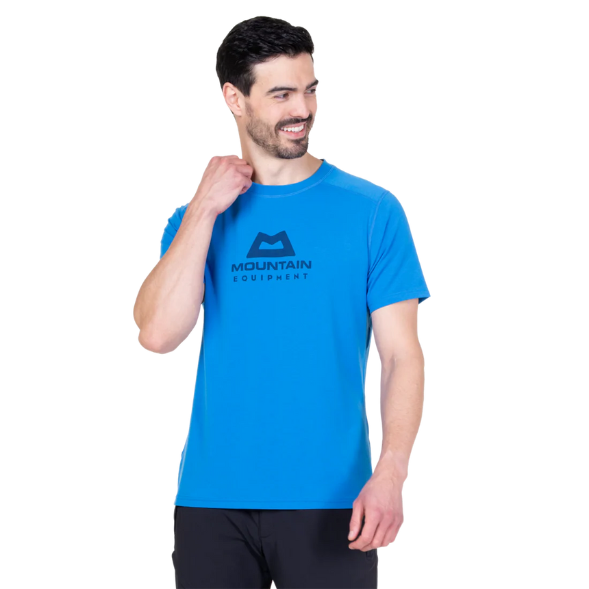 Mountain Equipment Headpoint Emblem Men's Tee in Atlantic Blue - Front Model