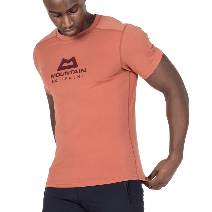 Mountain Equipment Headpoint Emblem Men's Tee in Etruscan Red - Walking Front Model