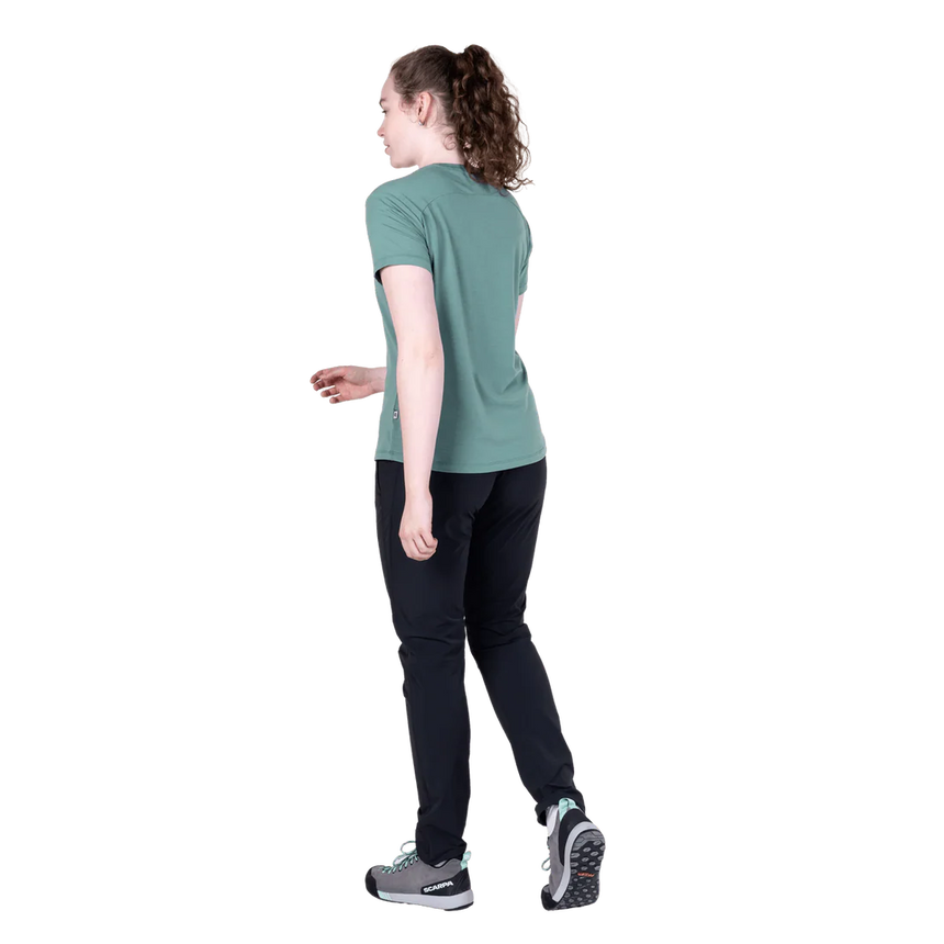 Mountain Equipment Headpoint Women's Tee in Sea Pine - On Model Front Walk