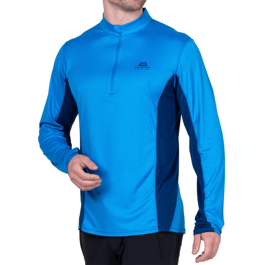 Mountain Equipment Ignis Long Sleeve Men's Zip Tee in Admiral/Atlantic - On Model Side
