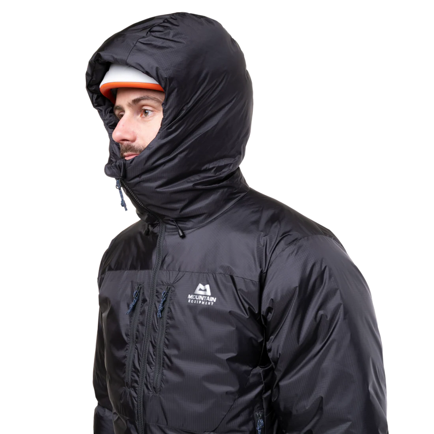 Mountain Equipment Kryos Men's Jacket in Obsidian - On Model Hood Up Back