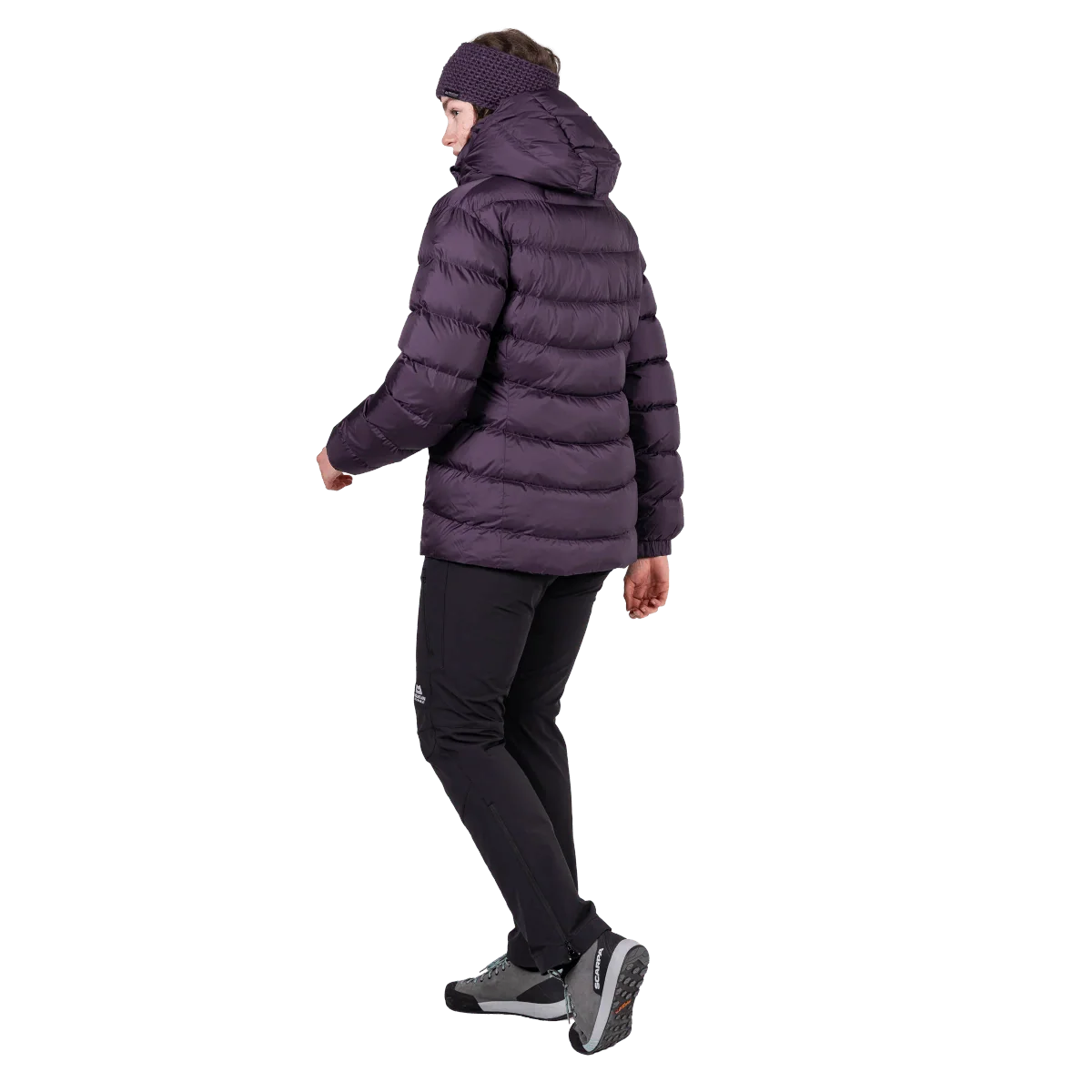 Mountain Equipment Lightline Women's Jacket in Nightshade - side view on model showing zip-off Mountain Insulated Hood