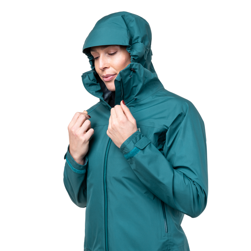 Mountain Equipment Odyssey Women's Jacket in Deep Teal - On Model Hood