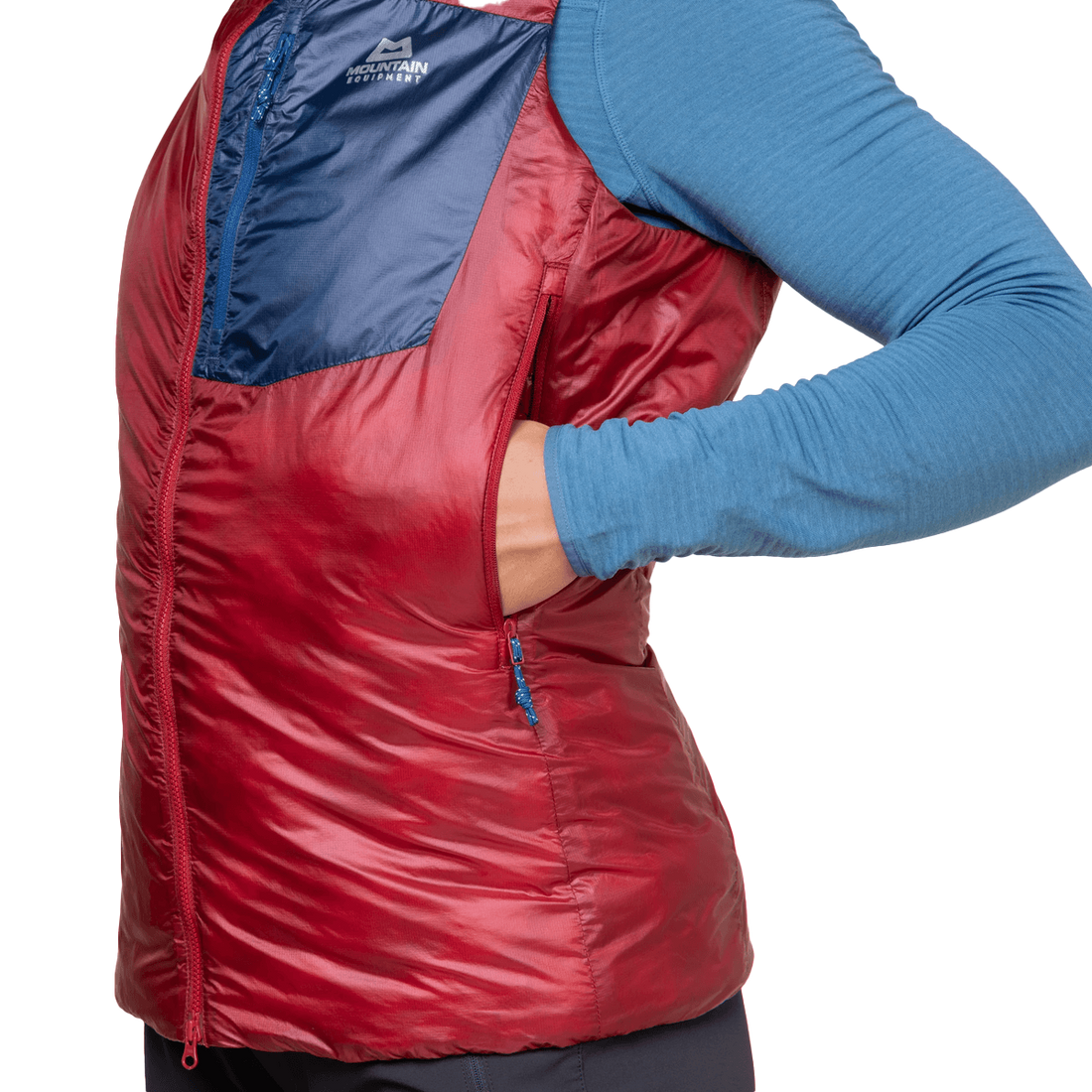 Mountain Equipment Oreus Women's Vest in Merlot/Admiral Blue - Hand Warmer Pockets