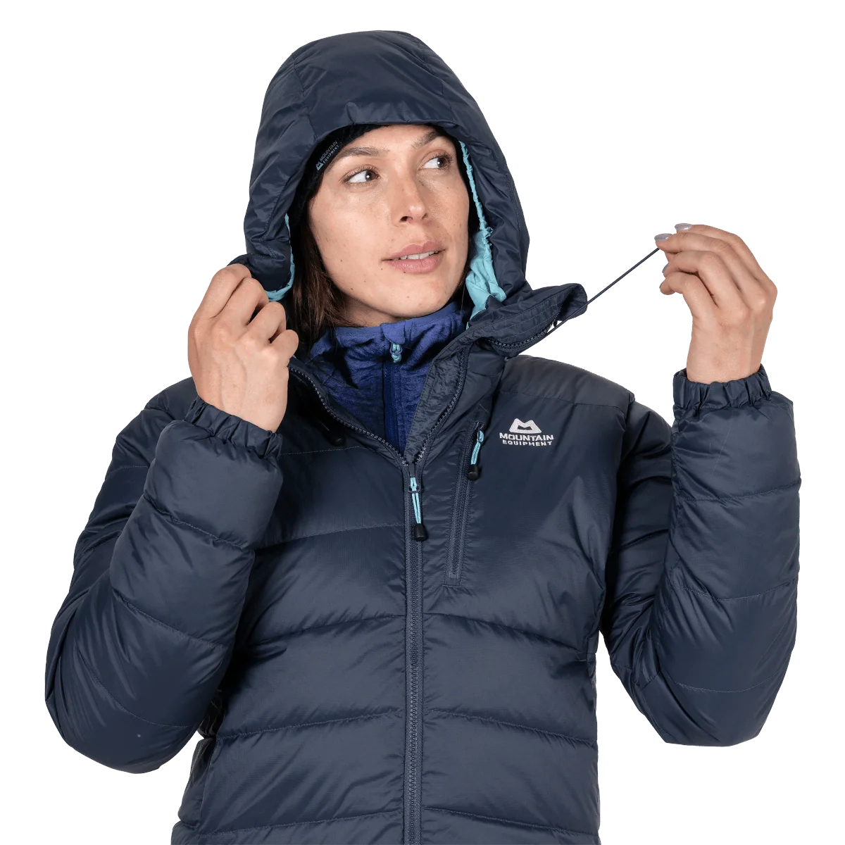 Mountain Equipment Paiyu Women's Jacket in Cosmos - Hood On Model