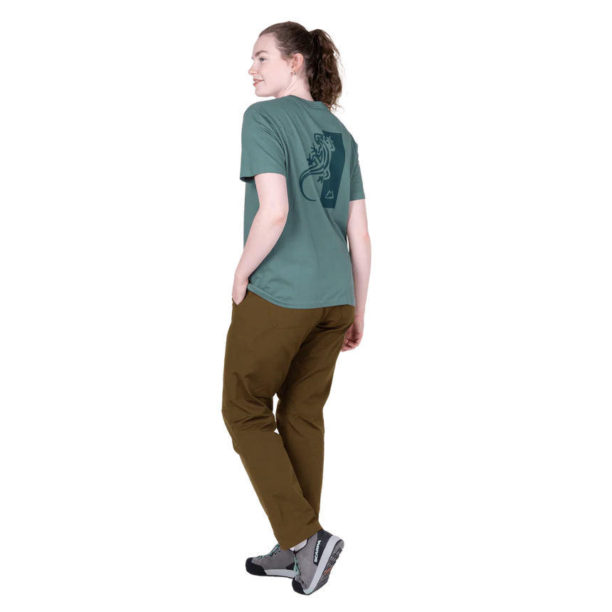 Mountain Equipment Podus Women's Tee in Goblin Blue - Front full length model view