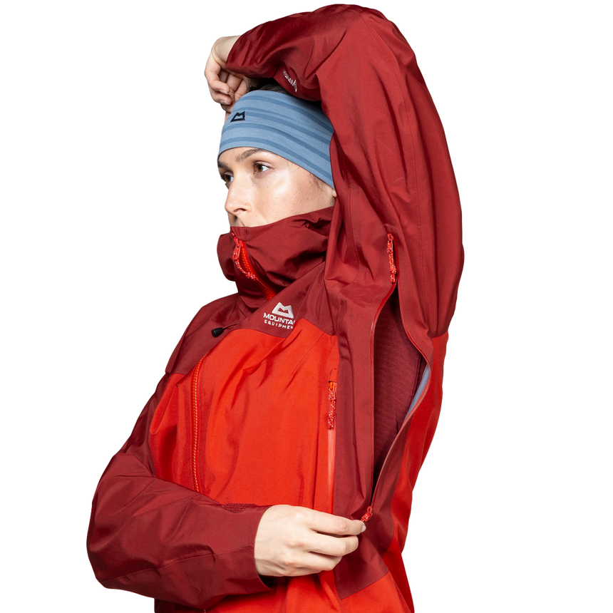 Mountain Equipment Shigri GORE-TEX Women's Jacket in Chili Red/Merlot - Hood Adjustment