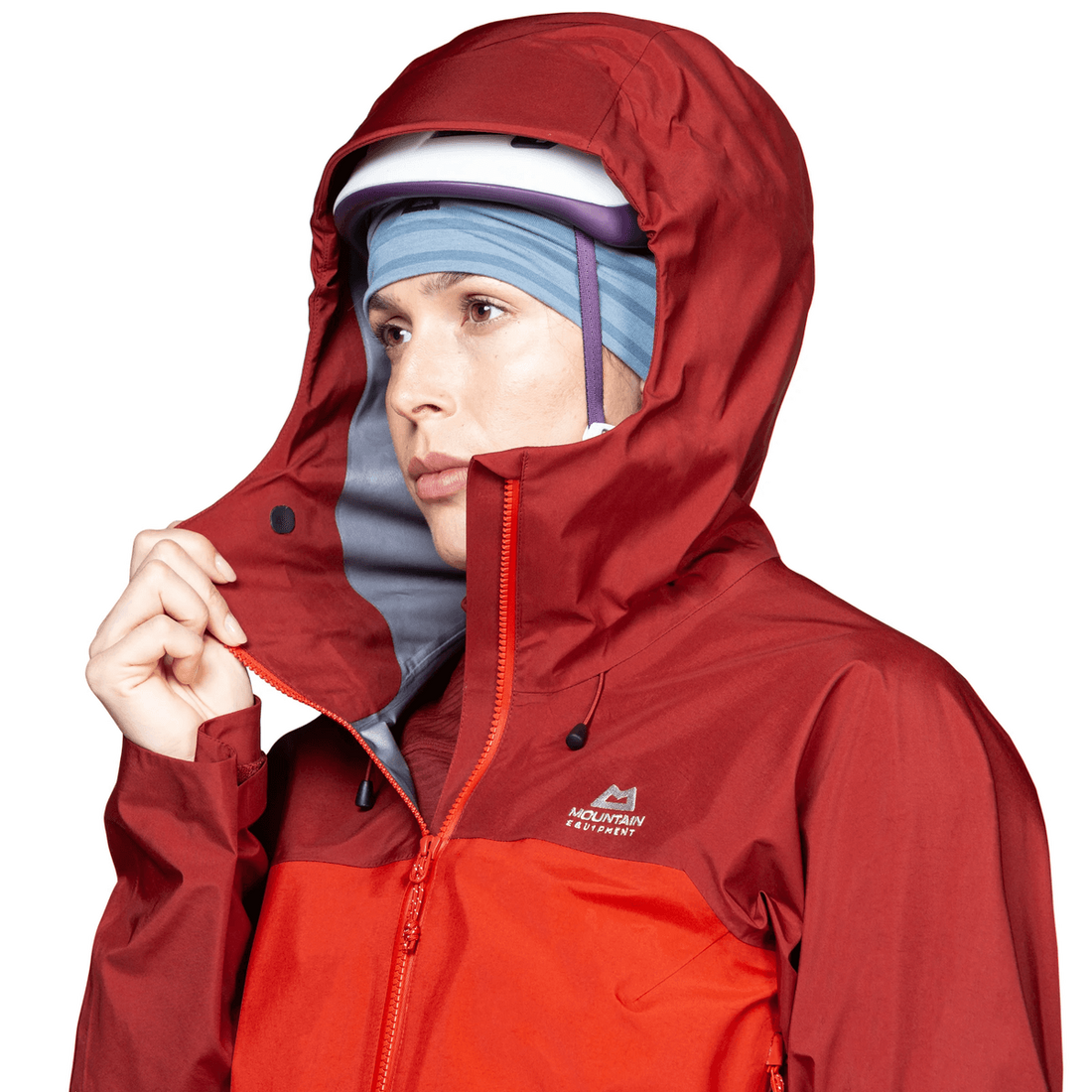 Mountain Equipment Shigri GORE-TEX Women's Jacket in Chili Red/Merlot - Hood Up Detail