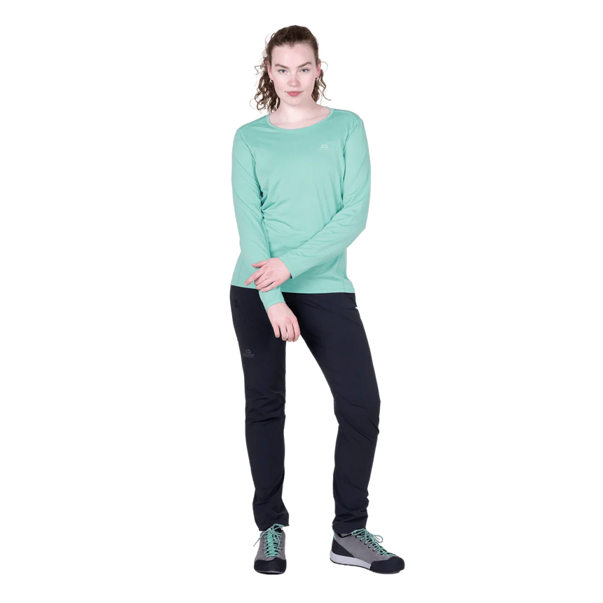 Mountain Equipment Tempi Women's LS Tee in Aqua - Front walking