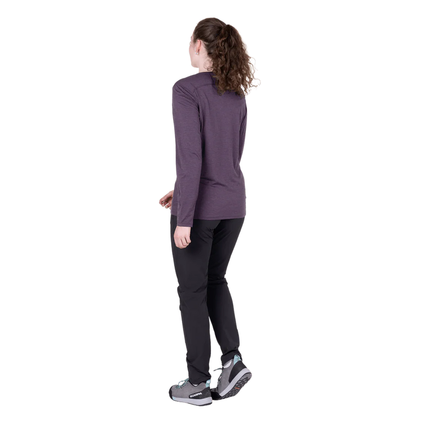 Mountain Equipment Tempi Women's LS Tee in Nightshade - Back walking