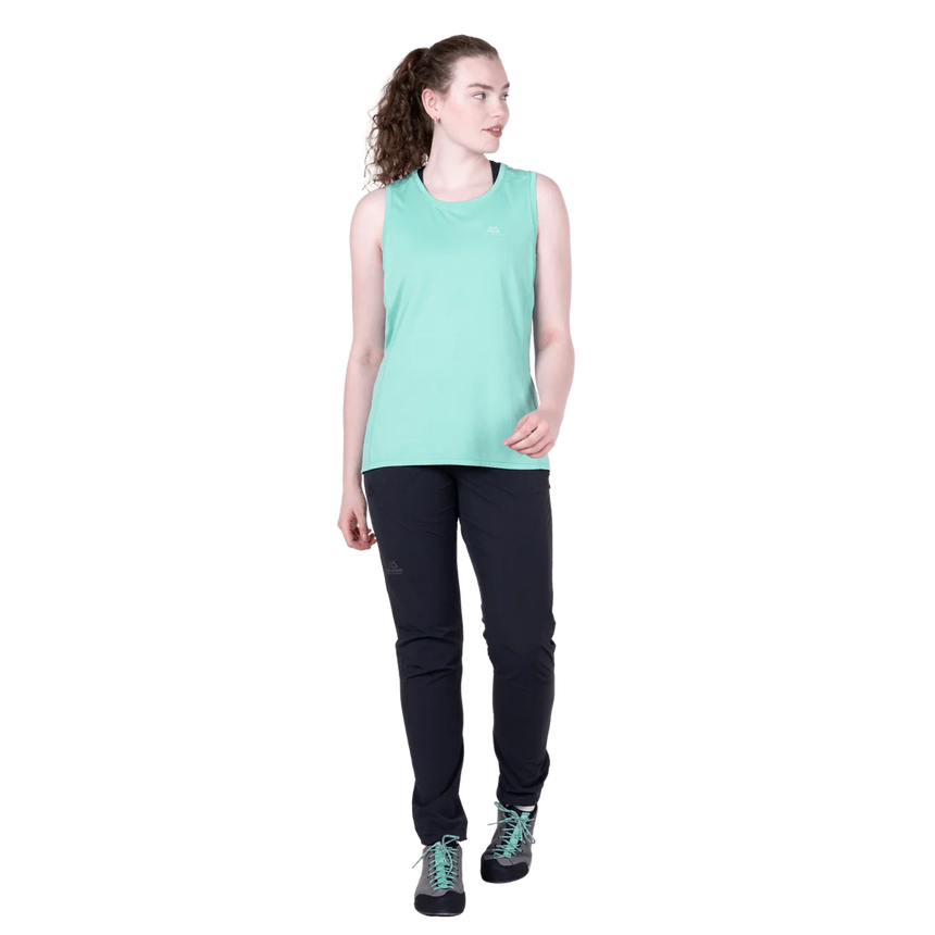 Mountain Equipment Tempi Women's Tank in Aqua - Front walking