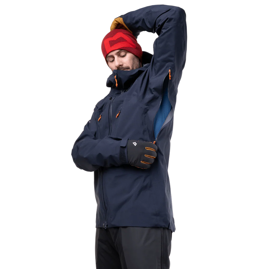 Mountain Equipment Tupilak Men's GORE-TEX Jacket in Cosmos - Hood Close-Up on Model