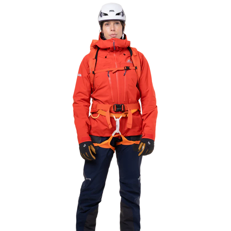 Mountain Equipment Tupilak Women's GORE-TEX Pant in Cosmos - Harness Angle View on Model