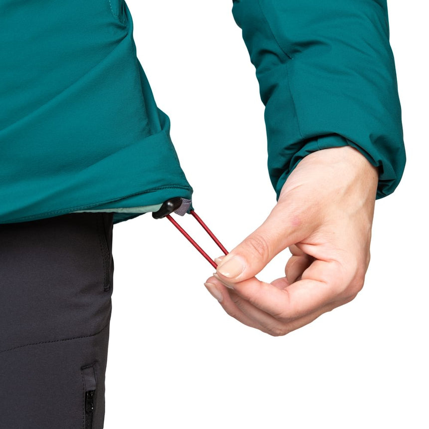 Mountain Equipment Andola Women's Jacket Outdoor Action Deep Teal- Concealed Hem Drawcord