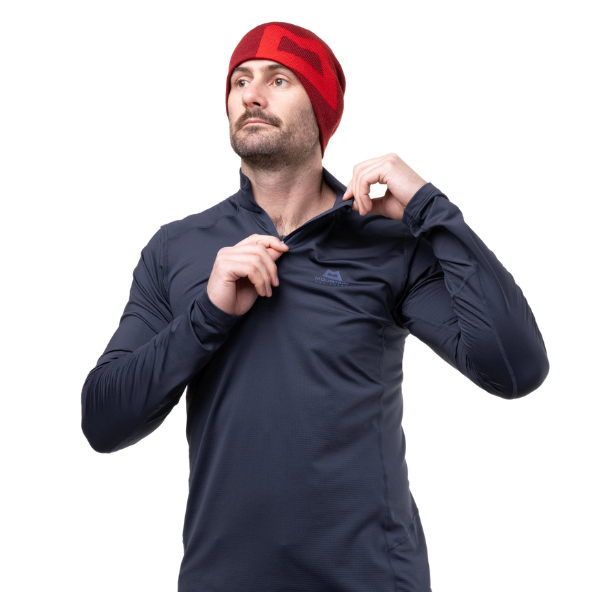 Mountain Equipment Cerrig Men's LS Zip T Outdoor Action Cosmos- Collar