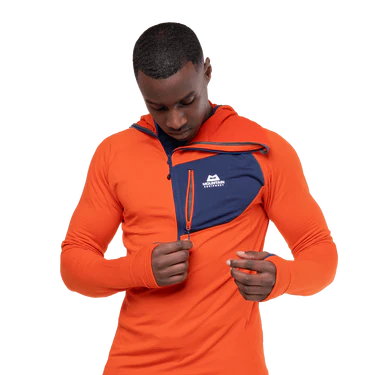 Mountain Equipment Eclipse Hooded Men's Zip T Outdoor Action Magma/Medieval- Chest Pocket