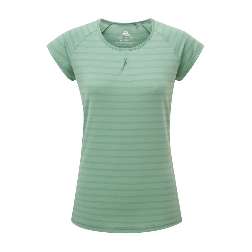 Mountain Equipment Equinox Women's Tee Outdoor Action Lichen Stripe- Front