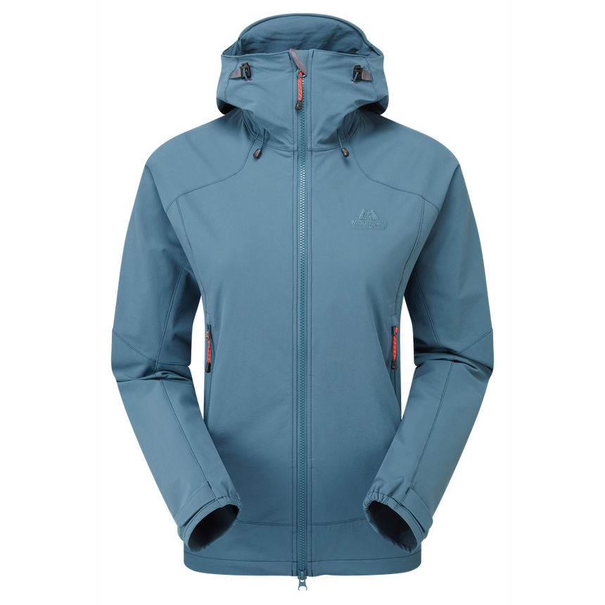 Mountain Equipment Frontier Hooded Women's Jacket Outdoor Action Indian Teal- Front