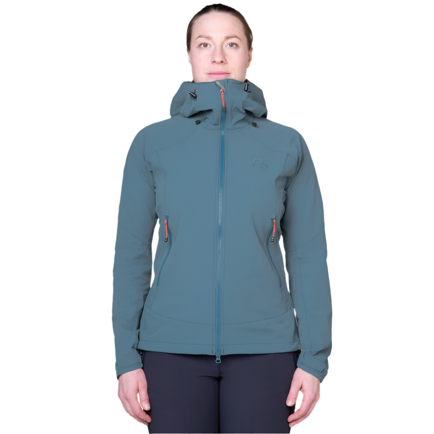 Mountain Equipment Frontier Hooded Women's Jacket Outdoor indian Teal- Front Fit