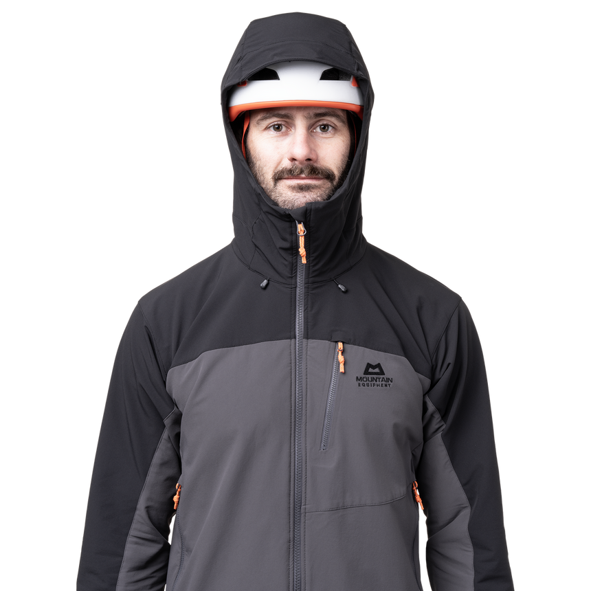 Mountain Equipment Frontier Men's Jacket Outdoor Action Anvil Grey/Black- Helmet Compatible Hood