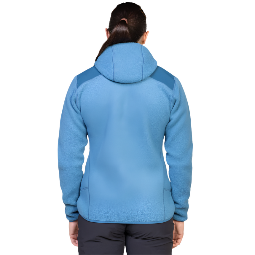 Mountain Equipment Highpile Hooded Women's Jacket Outdoor Action Stellar/Majolica Blue- Back Fit